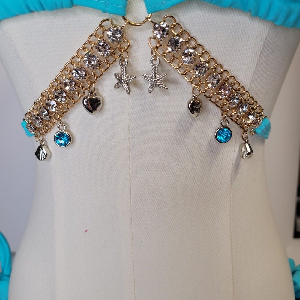 Stunning Turquoise Jeweled Bikini Starfish Charm Two Piece New - Picture 5 of 10